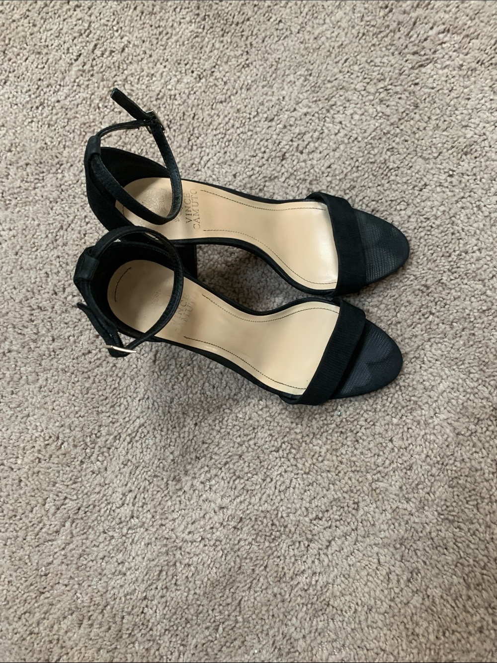 Vince Camuto Black Ankle-Strap Open-Toe Heels
